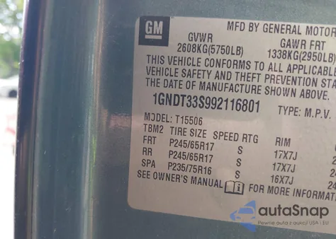 2009 Chevrolet Trailblazer Lt из США, поврежденный, VIN 1GNDT33S992116801